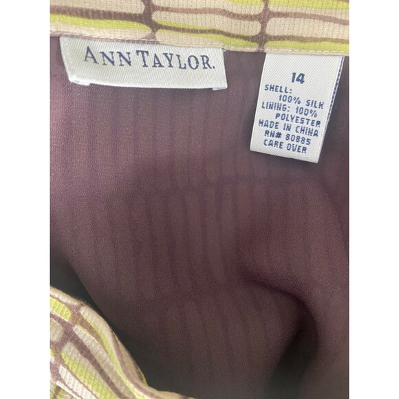 VTG Ann Taylor 100% Silk Midi Skirt Sz 14 Yellow & Brown Geometric Print wrap - Picture 3 of 3